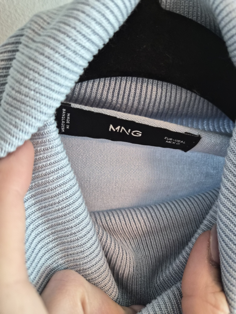 Mango Light Blue Ribbed Turtleneck Tank